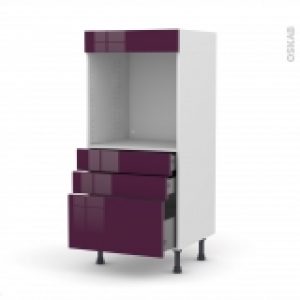 Colonne De Cuisine N59 Four Encastrable Niche 60 Keria Aubergine 3 Tiroirs L60 X H125 X P58 Cm