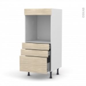 Colonne De Cuisine N59 Four Encastrable Niche 60 Stilo Noyer Blanchi 3 Tiroirs L60 X H125 X P58 Cm