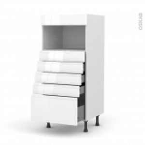 Colonne De Cuisine N59 Mo Encastrable Niche 3638 Ipoma Blanc Brillant 5 Tiroirs L60 X H125 X P58 Cm