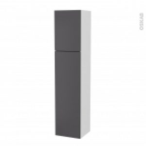 Colonne De Salle De Bains 2 Portes Ginko Gris Cotes Blancs Version A L40 X H182 X P40 Cm