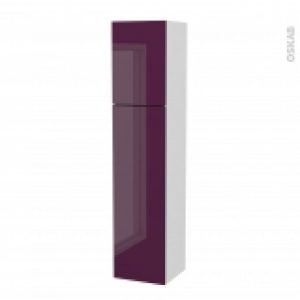 Colonne De Salle De Bains 2 Portes Keria Aubergine Cotes Blancs Version A L40 X H182 X P40 Cm