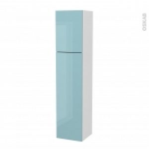 Colonne De Salle De Bains 2 Portes Keria Bleu Cotes Blancs Version A L40 X H182 X P40 Cm