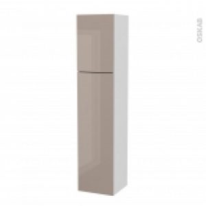 Colonne De Salle De Bains 2 Portes Keria Moka Cotes Blancs Version A L40 X H182 X P40 Cm