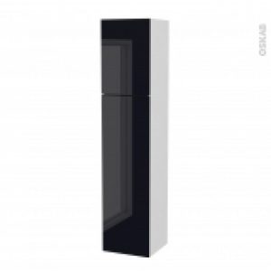 Colonne De Salle De Bains 2 Portes Keria Noir Cotes Blancs Version A L40 X H182 X P40 Cm