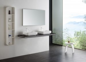 Console double vasque en MDF – SMART-Line – wenge – largeur sélectionnable – support de fixation en option