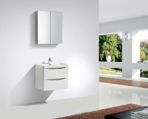 Ensemble salle de bain SMILE 600 – blanc lys – en option miroir, armoire de toilette et meuble mural