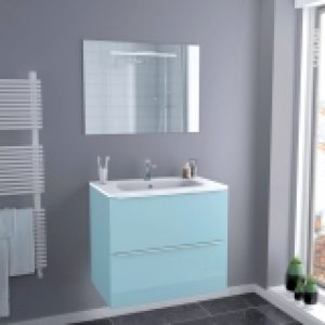 Ensemble Salle De Bains Meuble Keria Bleu Plan Vasque Resine Miroir Lumineux L805 X H715 X P505 Cm