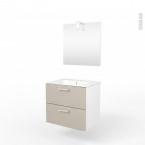 Ensemble Salle De Bains Meuble Milo Sable Plan Vasque Ceramique Miroir Et Eclairage L615 X P46 X H565 Cm