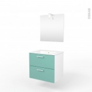Ensemble Salle De Bains Meuble Milo Vert D Eau Plan Vasque Ceramique Miroir Et Eclairage L615 X P46 X H565 Cm