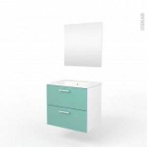 Ensemble Salle De Bains Meuble Milo Vert D Eau Plan Vasque Ceramique Miroir L615 X P46 X H565 Cm