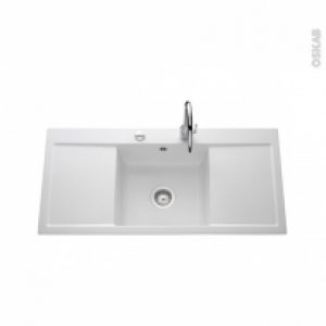 Evier De Cuisine Inari Ceramique Blanc 1 Bac 2 Egouttoirs A Encastrer