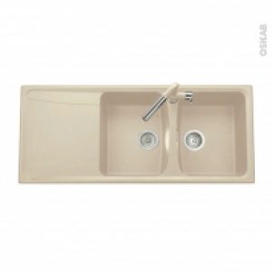 Evier De Cuisine Ofento Granit Beige 2 Bacs Egouttoir A Encastrer
