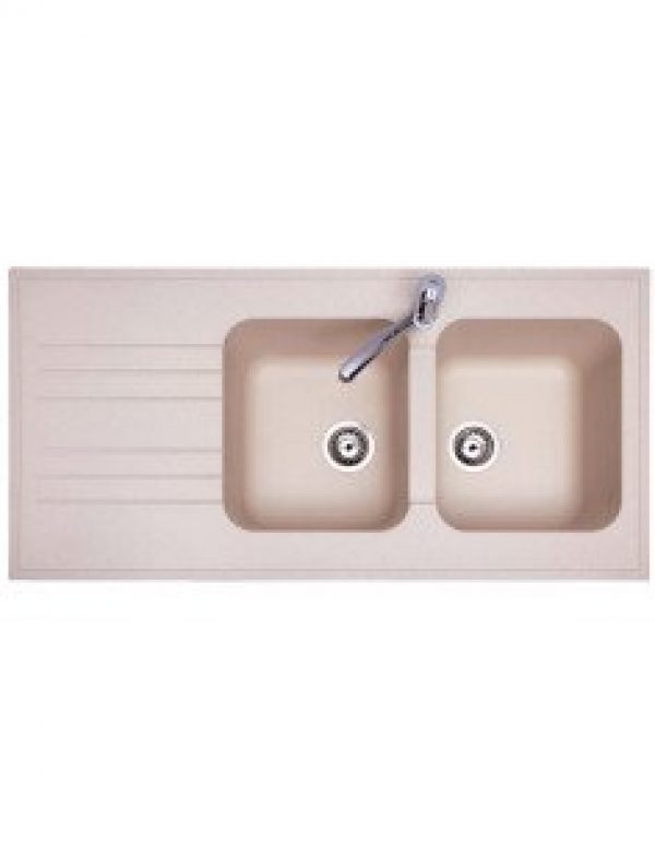 Evier résine à poser 2 cuves / 1 égouttoir 120 x 60 cm Crème