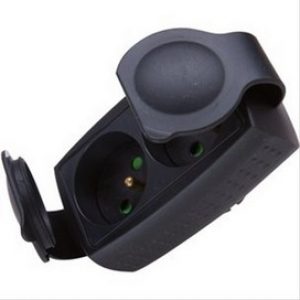 Fiche multiprises caoutchouc 2 sorties frontales antichoc