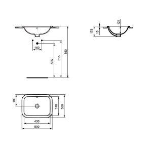 Ideal Standard Connect Vasque à encastrer rectangulaire 500 mm (E5057)