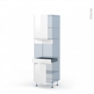 Ipoma Blanc Brillant Kit Renovation 18 Colonne Four Niche 45 N2156 2 Portes 1 Tiroir L60Xh195Xp60