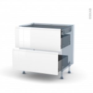 Ipoma Blanc Brillant Kit Renovation 18 Meuble Casserolier 2 Tiroirs 1 Tiroir Anglaise L80Xh70Xp60