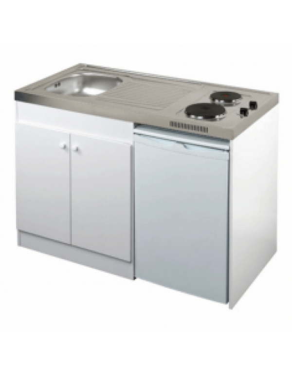 Kichenette electrique 120 x 60 plaque 2 feux Meuble et frigo 18/10 WH