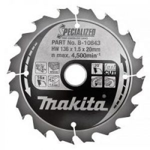 Lame Carbure Specialized Bois Makita B 10643 Pour Scie Circulaire 136 Mm X 20 Mm