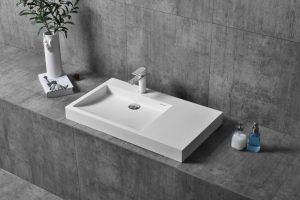 Lavabo mural / vasque à poser TWG11 en fonte minérale (pure acrylic) – blanc mat – 81 x 45,5 x 10 cm
