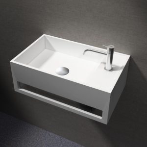 Lavabo suspendu avec porte-serviettes intégré PB2077 en pierre solide – 50 x 30 x 20 cm -blanc mat