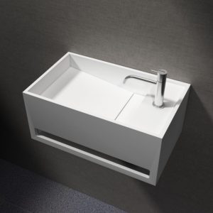 Lavabo suspendu pour montage mural en pierre de synthèse avec porte-serviettes intégré PB2078