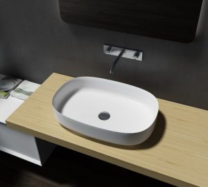 Lavabo / vasque en fonte minérale, ovale à poser PB2123 – 60x40x13 cm