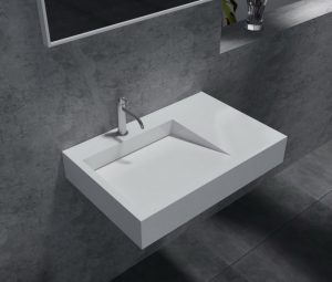 Lavabo / vasque à suspendre PB2014 – 74 x 50 x 13cm  en résine de synthèse (Solid Stone)