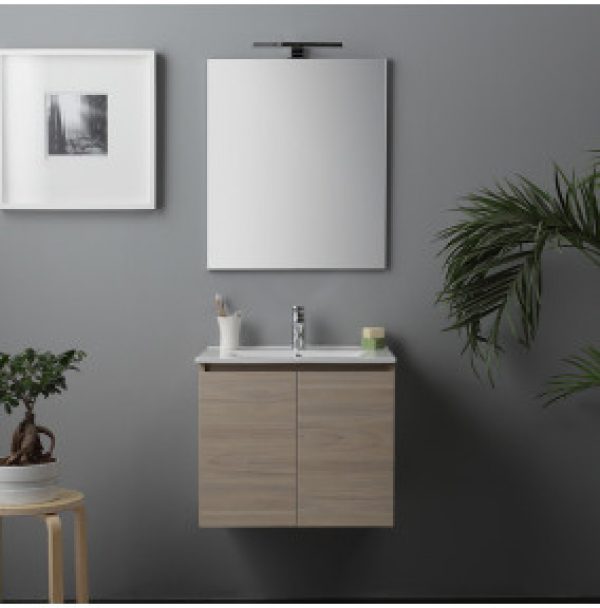 LES MEUBLES DE SALLE DE BAIN 60 CM À PORTES MODÈLE BERLIN ELM LEONE BASIN D’ÉCLAIRAGE À LED