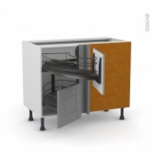 Meuble De Cuisine Angle Bas Filipen Gris Demi Lune Coulissant Epoxy Tirant Droit 2 Tiroirs L40 Cm L80 X H70 X P58 Cm
