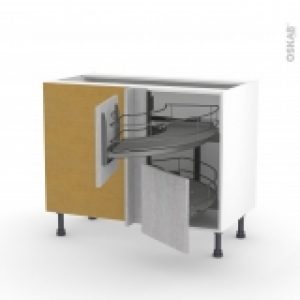 Meuble De Cuisine Angle Bas Hoda Beton Demi Lune Coulissant Epoxy Tirant Droit 2 Tiroirs L40 Cm L80 X H70 X P58 Cm