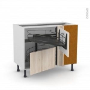 Meuble De Cuisine Angle Bas Ikoro Chene Clair Demi Lune Coulissant Epoxy Tirant Droit 2 Tiroirs L60 Cm L100 X H70 X P58 Cm