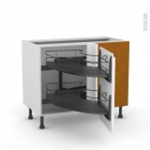 Meuble De Cuisine Angle Bas Ipoma Blanc Brillant Demi Lune Coulissant Epoxy Tirant Droit 1 Porte L50 Cm L100 X H70 X P58 Cm