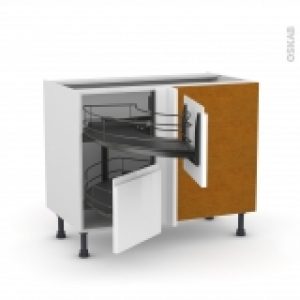 Meuble De Cuisine Angle Bas Ipoma Blanc Brillant Demi Lune Coulissant Epoxy Tirant Droit 2 Tiroirs L40 Cm L80 X H70 X P58 Cm