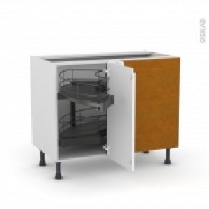 Meuble De Cuisine Angle Bas Ipoma Blanc Brillant Demi Lune Coulissant Tirant Droit 1 Porte L40 Cm Mobile L80 X H70 X P58 Cm