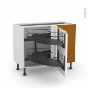 Meuble De Cuisine Angle Bas Ipoma Blanc Mat Demi Lune Coulissant Epoxy Tirant Droit 1 Porte L50 Cm L100 X H70 X P58 Cm