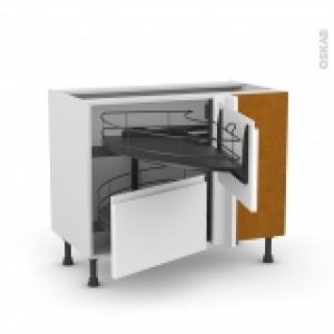 Meuble De Cuisine Angle Bas Ipoma Blanc Mat Demi Lune Coulissant Epoxy Tirant Droit 2 Tiroirs L60 Cm L100 X H70 X P58 Cm