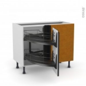 Meuble De Cuisine Angle Bas Ipoma Noir Mat Demi Lune Coulissant Epoxy Tirant Droit 1 Porte L40 Cm L80 X H70 X P58 Cm