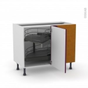 Meuble De Cuisine Angle Bas Keria Aubergine Demi Lune Coulissant Tirant Droit 1 Porte L50 Cm Mobile L100 X H70 X P58 Cm