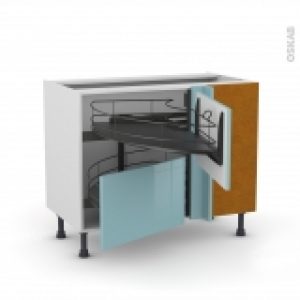 Meuble De Cuisine Angle Bas Keria Bleu Demi Lune Coulissant Epoxy Tirant Droit 2 Tiroirs L60 Cm L100 X H70 X P58 Cm