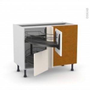 Meuble De Cuisine Angle Bas Keria Ivoire Demi Lune Coulissant Epoxy Tirant Droit 2 Tiroirs L40 Cm L80 X H70 X P58 Cm