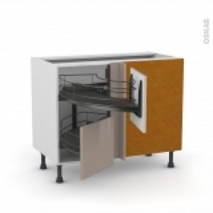 Meuble De Cuisine Angle Bas Keria Moka Demi Lune Coulissant Epoxy Tirant Droit 2 Tiroirs L40 Cm L80 X H70 X P58 Cm