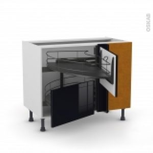 Meuble De Cuisine Angle Bas Keria Noir Demi Lune Coulissant Epoxy Tirant Droit 2 Tiroirs L60 Cm L100 X H70 X P58 Cm
