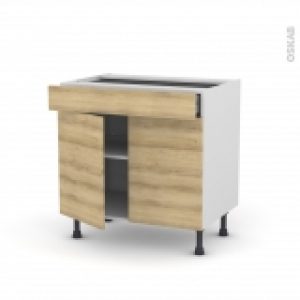 Meuble De Cuisine Bas Hosta Chene Naturel 2 Portes 1 Tiroir L80 X H70 X P58 Cm