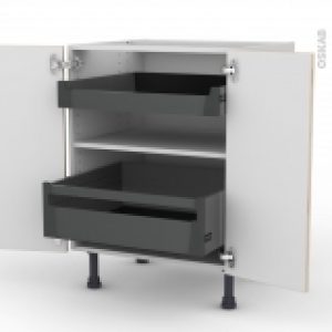 Meuble De Cuisine Bas Ikoro Chene Clair 2 Portes 2 Tiroirs A L Anglaise L60 X H70 X P58 Cm