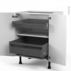 Meuble De Cuisine Bas Ipoma Blanc Brillant 2 Portes 2 Tiroirs A L Anglaise L60 X H70 X P58 Cm