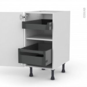 Meuble De Cuisine Bas Ipoma Blanc Brillant 2 Tiroirs A L Anglaise L40 X H70 X P58 Cm