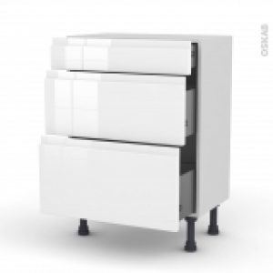Meuble De Cuisine Bas Ipoma Blanc Brillant 3 Tiroirs L60 X H70 X P37 Cm