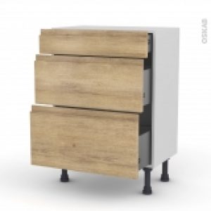 Meuble De Cuisine Bas Ipoma Chene Naturel 3 Tiroirs L60 X H70 X P37 Cm