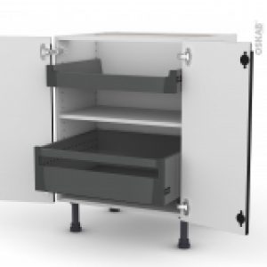 Meuble De Cuisine Bas Ipoma Noir Mat 2 Portes 2 Tiroirs A L Anglaise L60 X H70 X P58 Cm